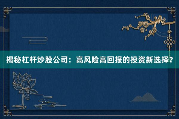 揭秘杠杆炒股公司：高风险高回报的投资新选择？