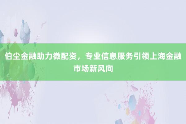 伯尘金融助力微配资，专业信息服务引领上海金融市场新风向